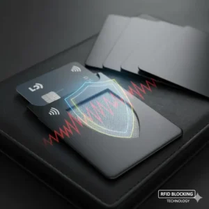 Close-up showing the RFID blocking material inside the debit card sleeves for ultimate security.