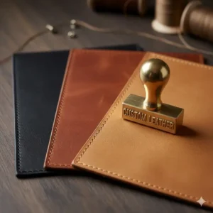 Close-up showing the high-quality leather material options available for your custom badge wallet.