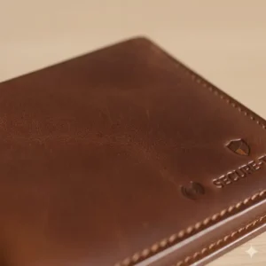 Close-up shot highlighting the durable, premium leather texture of the secure rfid tri fold wallet.