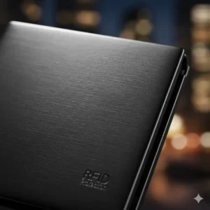 Macro shot of the durable brushed finish on the rfid aluminum wallet's metal casing.