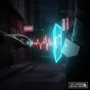 Visual representation of how the debit card sleeves acts as a card guard to prevent unauthorized skimming attempts.