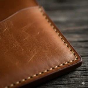 Close-up showing the premium full-grain leather texture of this western money clip wallet.