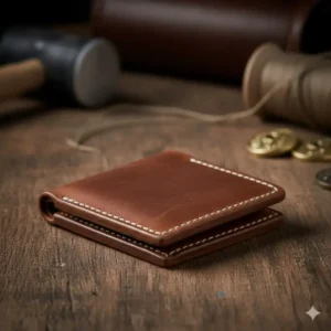 Side view of a slim western bifold wallet designed for easy pocket carry.
