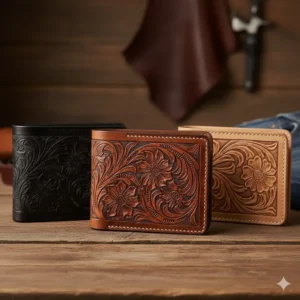 Various color choices available for the classic tri fold western wallet collection.