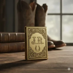 Personalized western money clip with custom engraved initials and a gold-tone horseshoe emblem.