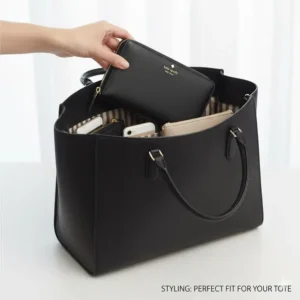 Illustration 6: Lifestyle shot showing how easily a kate spade continental wallet fits inside a matching designer handbag.