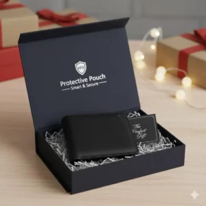 $\text{The stylish presentation box for the rfid bifold wallet, perfect for gifting.}$