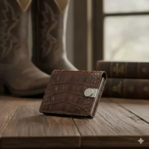 Durable western money clip crafted from exotic alligator leather with a strong magnetic closure.