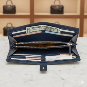 Detailed interior view showing card slots of a large wallet kate spade.