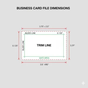 Technical diagram showing the correct bleed and trim lines for a business card file.