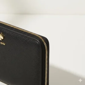 Close-up of the high-quality gold-tone zipper on the kate spade large continental wallet.
