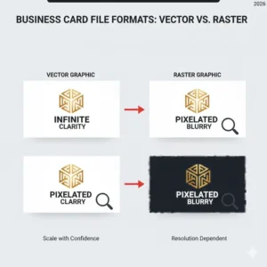 Visual comparison between vector and raster formats for a business card file.