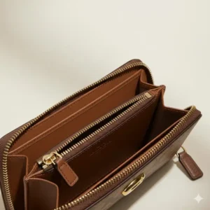Close-up of the internal zippered coin pocket inside the coach medium zip wallet for secure storage.