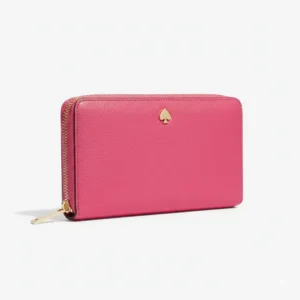 The stylish kate spade large continental wallet shown in a vibrant pink leather variation.