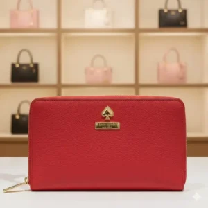 Close-up texture of the premium Saffiano leather on a large wallet kate spade.