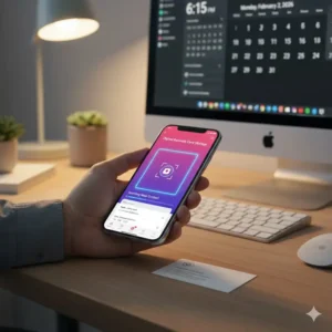 Smartphone app scanning a card for modern digital business card storage.