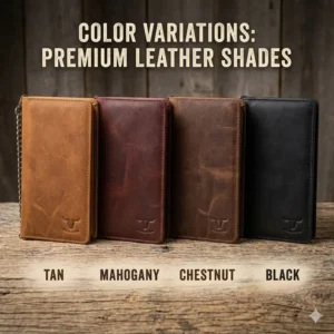 Digital diagram showing the height and width measurements of a standard long leather rodeo wallet.