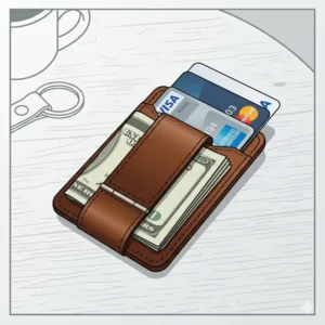 Illustration 1: A sleek metal card and cash clip shown from a front perspective highlighting its slim design.