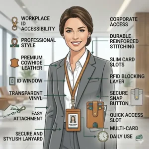 Rear view showcasing the multiple card slots and secure storage of a slim designer id badge holder.