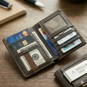 Interior view of an organized holder money wallet showing multiple card compartments.