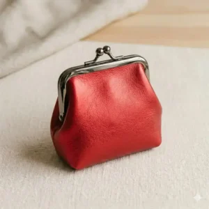 A vibrant red leather coin purse purse with a modern metallic finish.