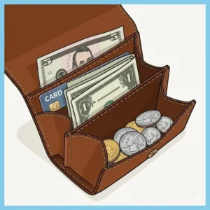 An illustration detailing the interior compartments of a small coin purse leather.