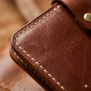 An illustration focusing on the premium material and stitching of a small coin purse leather.