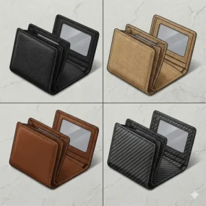 A collection of tri fold wallet styles available in different colors and durable materials.