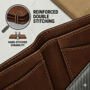 Diagram demonstrating the optimal way to organize cards and bills inside a tri fold wallet to maximize space.