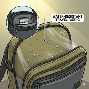 Demonstration of the durable water-resistant material used in the best anti theft crossbody bag.