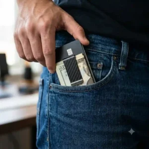 A minimalist front pocket wallet design highlighting the best money clip for everyday carry
