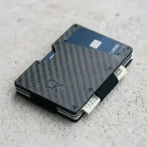 A durable carbon fiber slimline wallet with a modern matte finish showing its scratch-resistant texture.