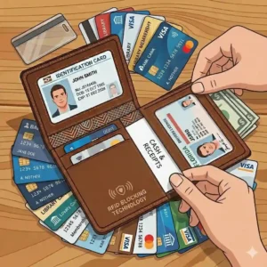 A rugged, matte metal tactical id card wallet with secure closures.