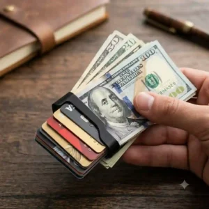 A high-capacity test demonstrating the best money clip holding multiple cards and folded bills.